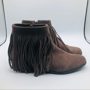 Steve Madden‎ RANCO fringe low heel leather round toe ankle booties taupe 6.5